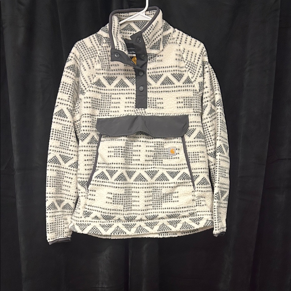 Carhartt Cream and Gray Patterned Fleece Pullover